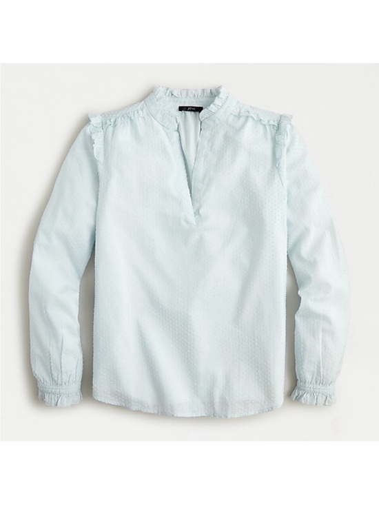 J. Crew Tops - J.Crew Light Blue Split V Swiss Dot Blouse